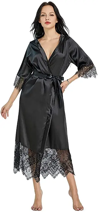 

Soft Night New Silk Kimono Robe Bathrobe Women Silk Bridesmaid Robes Sexy red Robes Satin Robe Ladies Dressing Gowns 2020
