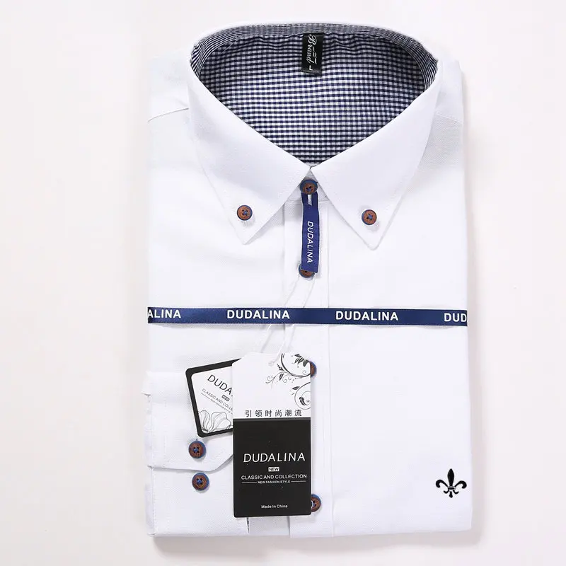 Оксфордская мода Blusa Camisa Social Masculina Dudalina с длинными рукавами и принтом Slim Fit рубашка мужская одежда с цветочным рисунком - Цвет: DCZ5801-WHITE