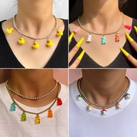little duck gummy bear charm crystal tennis chain necklaces for women cartoon mushroom shiny rhinestone necklace fashion jewelry