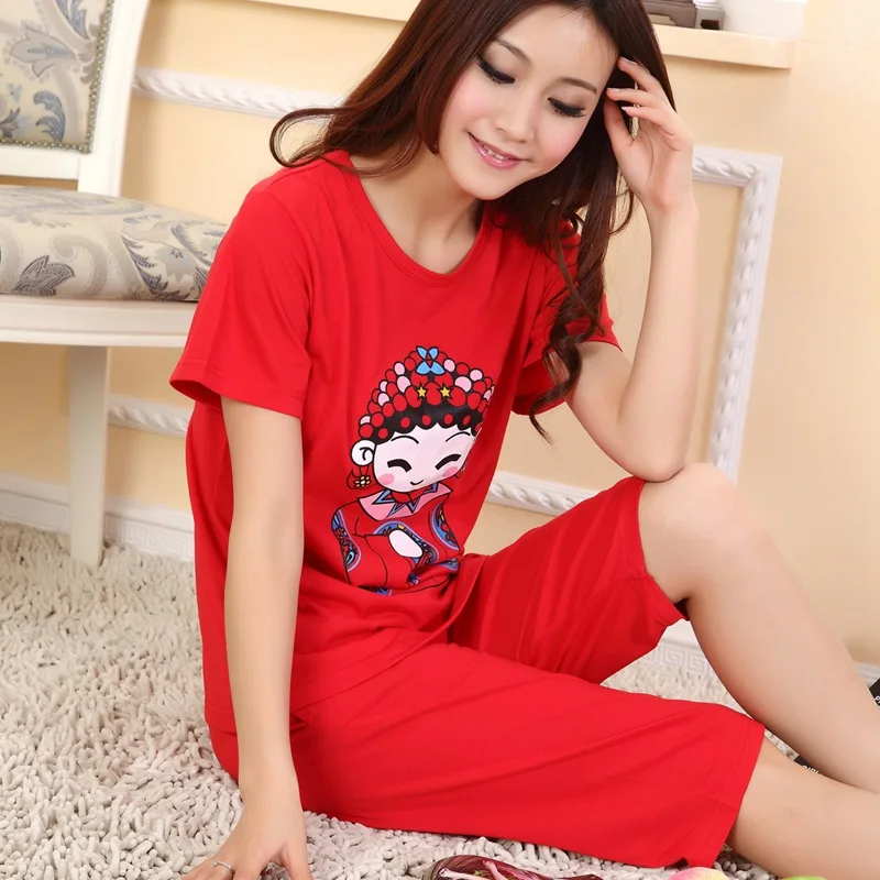 

Short sleeve pajamas, cartoon for men and women, short red shorts, China summer, 2019
