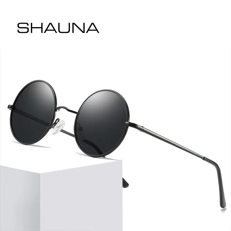 

SHAUNA Classic Polarized Round Sunglasses Women Spring Hinge Retro Men Mirror Coating Glasses UV400