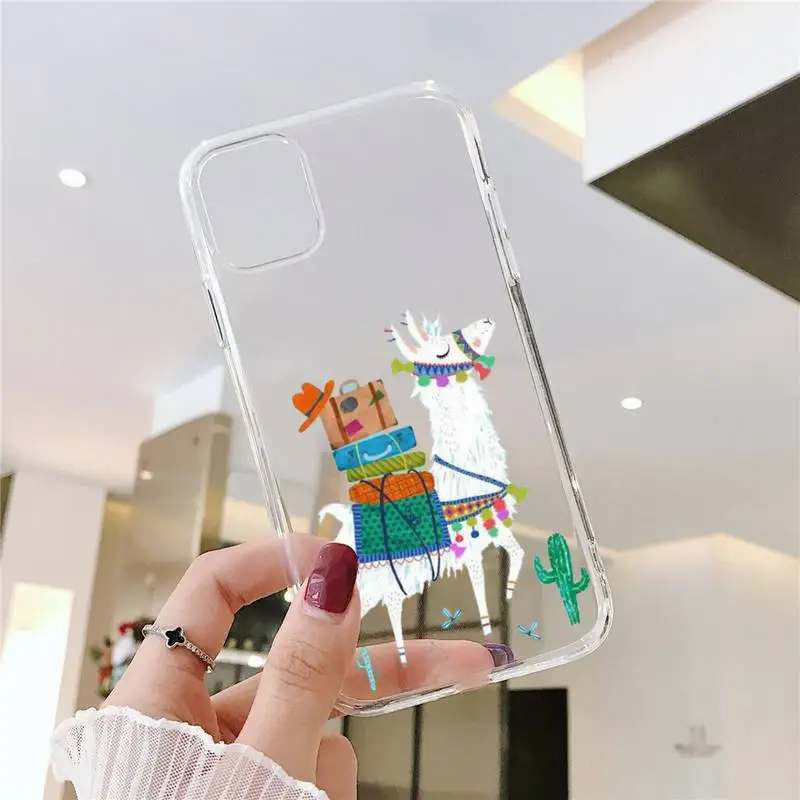 

Kawaii Cute Llama Alpaca Phone Case Transparent for iPhone 6 7 8 11 12 s mini pro X XS XR MAX Plus SE cover funda
