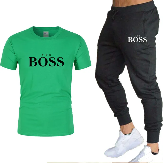 

YES boss Men Casual Fashion Printed Sportswear Sportswear Short Sleeve Sportswear 2 Pieces Summer 2021