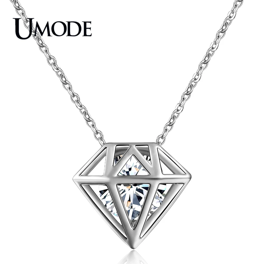 UMODE родиевый цвет высшего класса AAA кубический цирконий полый кулон ожерелье