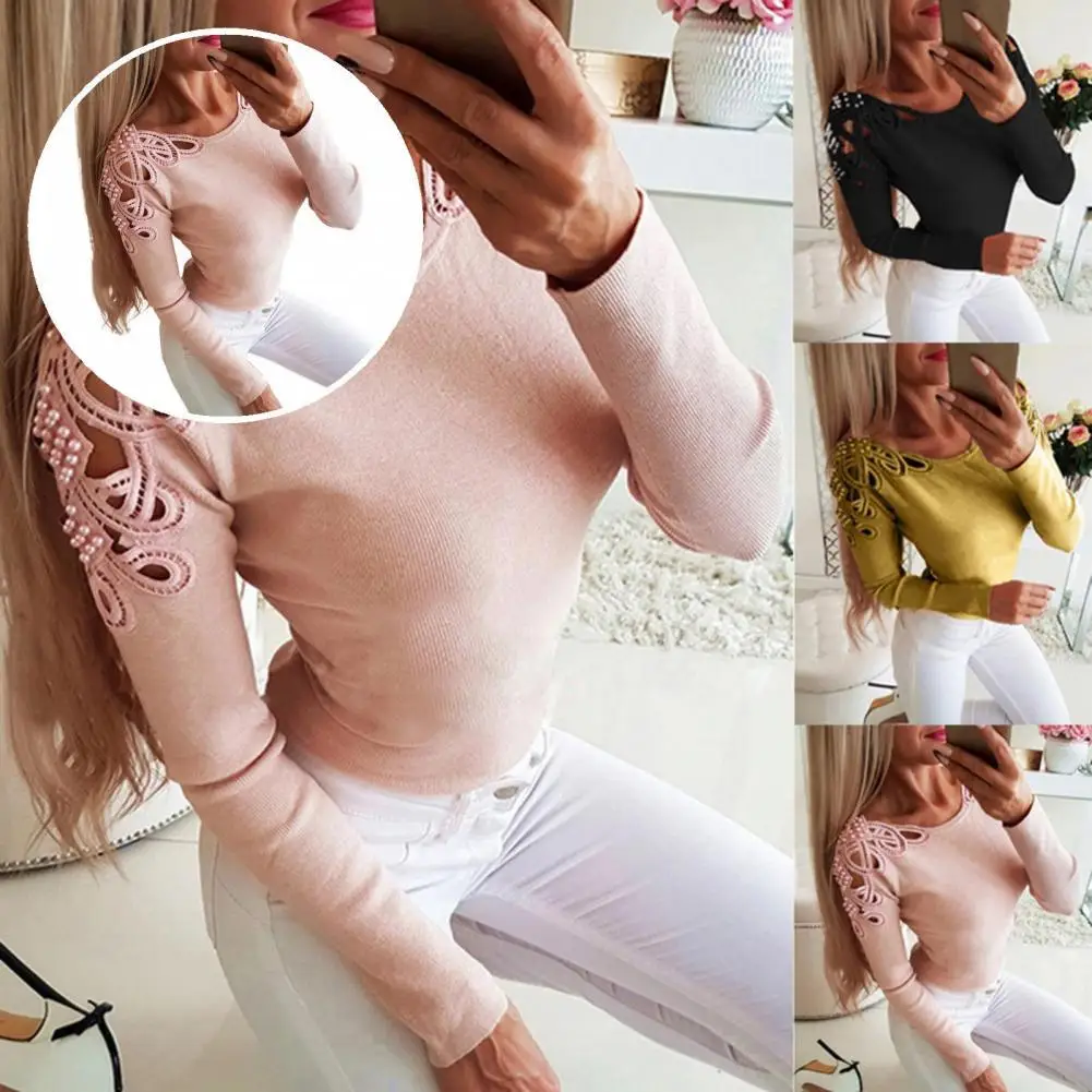

Women Pullover Round Neck Women Top Pure Color Crew Neck T-shirt