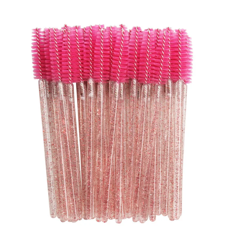 Pink 50pcs 50 шт. блестящая одноразовая микро щетка для ресниц Кристалл тушь аппликатор палочка щетки и гребни для волос щетка для ресниц Макияж набор инструментов - Handle Color: Pink 50pcs