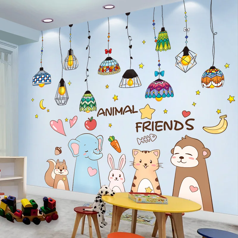 

Chandeliers Lights Wall Stickers DIY Cartoon Animals Mural Decals for Living Room Kids Bedroom Nursery Home Decoration