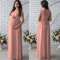 lace chiffon sleeveless maternity long maxi dress with belt pregnancy evening party gown no65