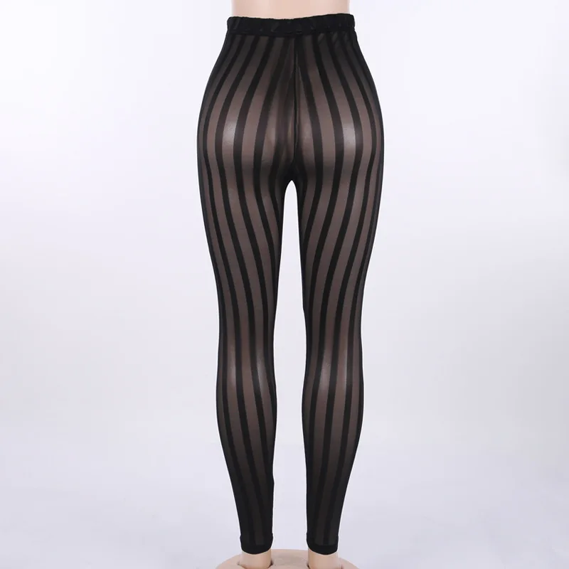 

Summer Sexy Club Punk Gothic Black Push Up Women Leggings Gray Slim Stripe Mesh Goth Leggins Thin Female Fashion Casual Pants