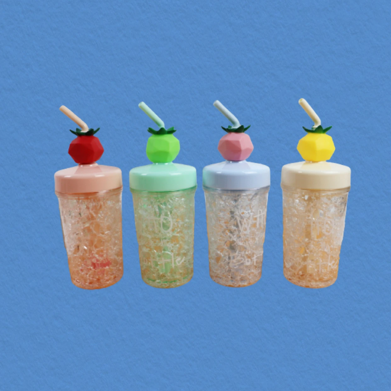 

2021 New Korean Summer Ice Drink Creative Double Plastic Color Fruit Ice Cup Summer Cool Transparent Straw Cup