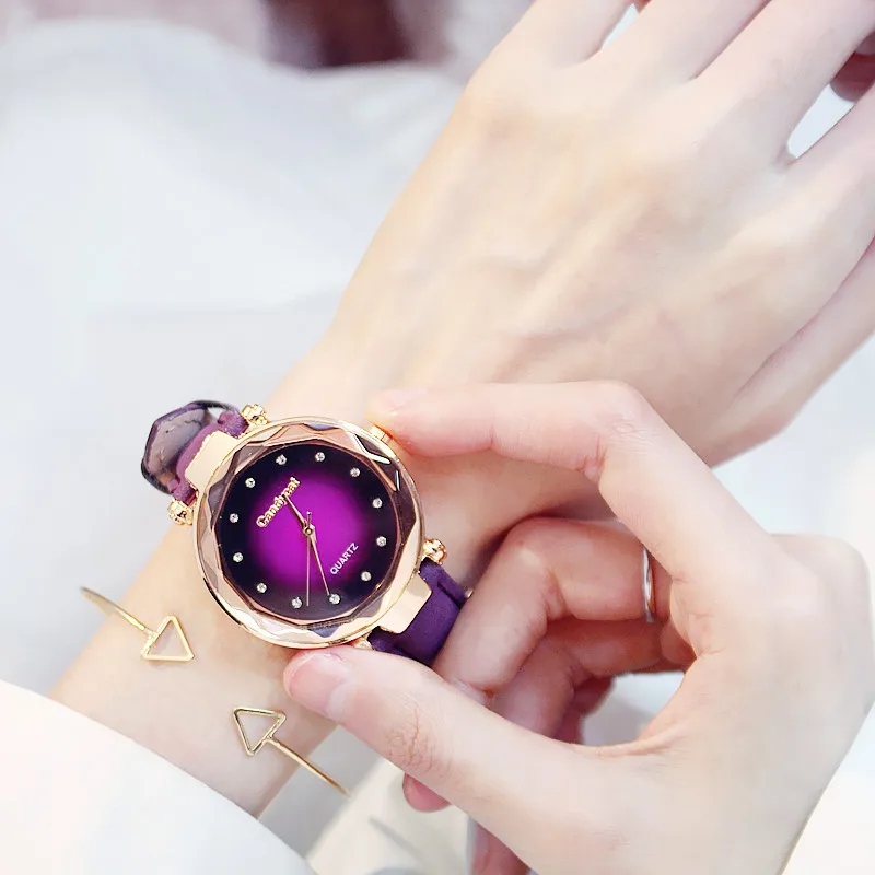 Роскошные женские часы розовое золото звездное небо магнитная сетка вода алмаз