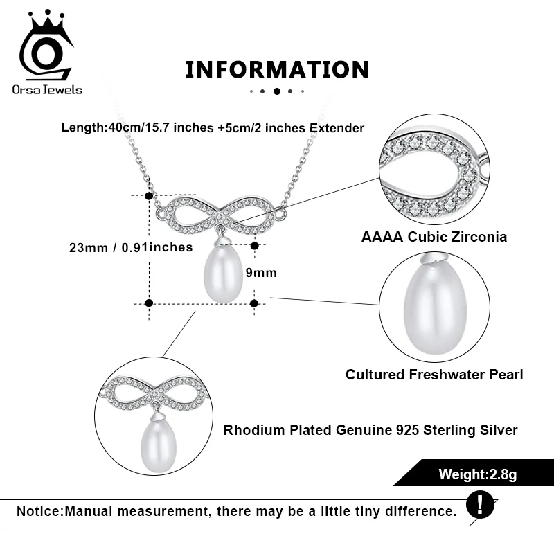 

ORSA JEWELS Freshwater Pearl Pendant Necklace for Women Symmetrical Chain Wedding Jewelry Romantic Valentine Girl Gift GPN07