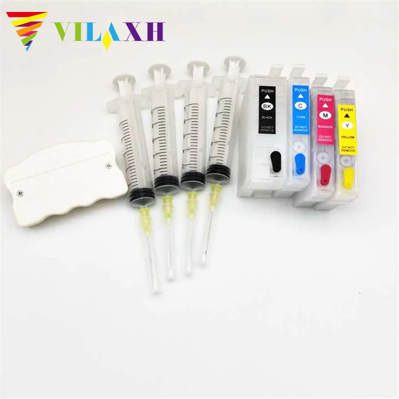 Vilaxh 4 шт. WF3725 многоразовый картридж без чипа+ T34 34 XL чип Resetter для Epson WF-3725DWF WF3725 WF3720 WF-3720DWF