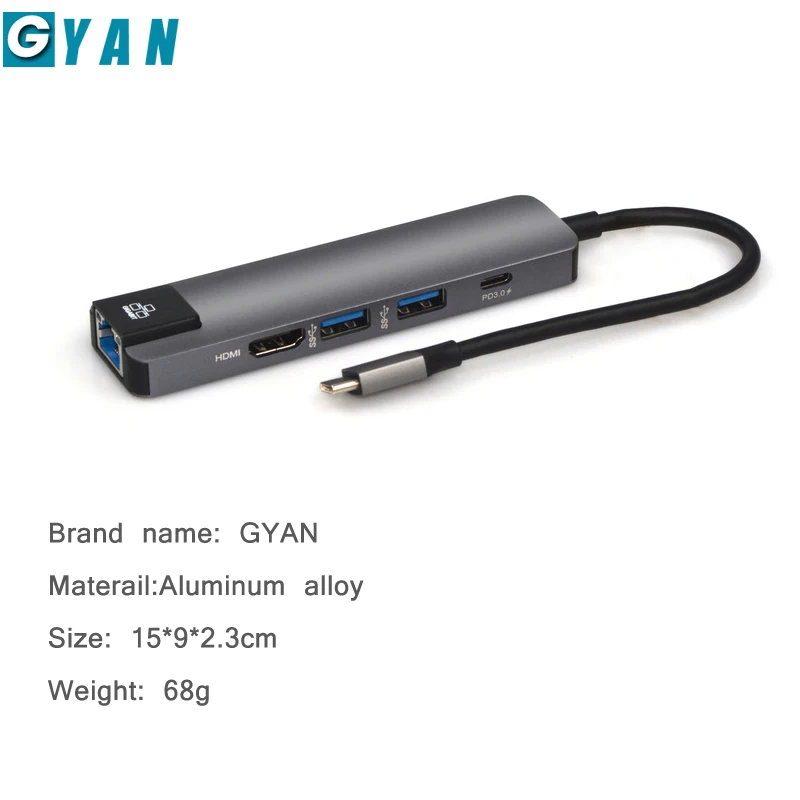 5 в 1 USB C концентратор Hdmi 4 к USB C концентратор для Gigabit Ethernet Rj45 Lan адаптер для Mac book Pro Thunderbolt 3 type c док-станция