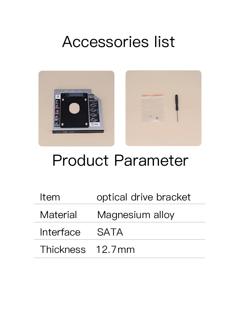 UTHAI T01 CD-ROM Drive to SSD Hard Disk Bracket Laptop Internal Enclosure 2.5 inch SATA I II III HDD Drive 12.7mm SATA3 Adapter