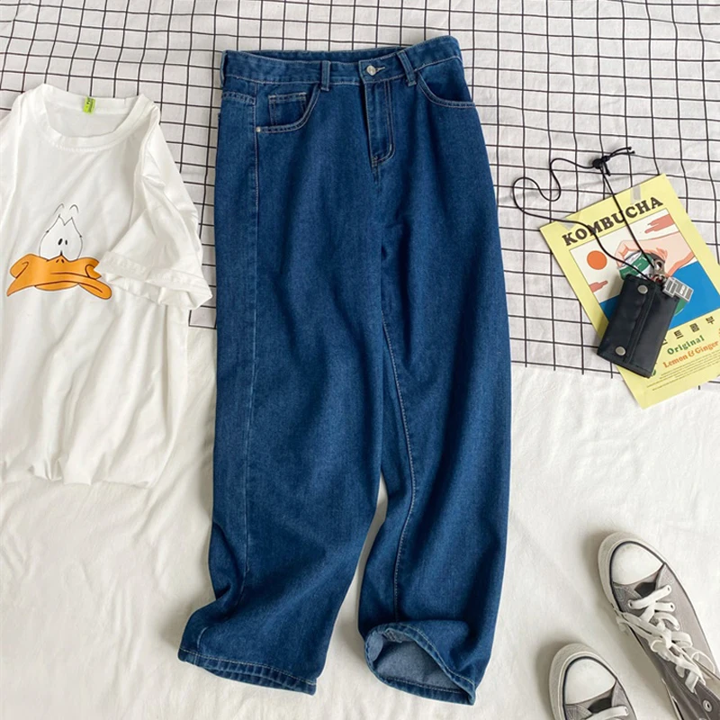 2021 Streetwear Blue Jeans Men Loose Jeans Korean Fashions Male Straight Denim Men