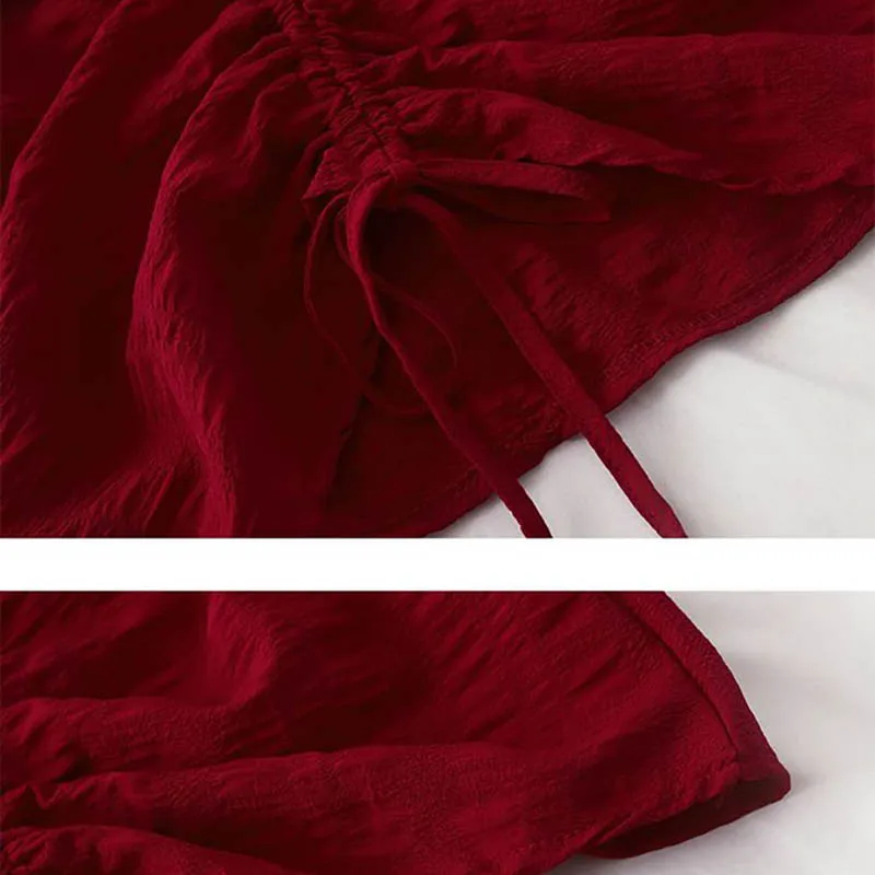Heliar летняя Джокер с тонкими лямками одно слово воротник открытый плечо Drawstring рубашка с поясом с коротким рукавом и оборками Женская короткая рубашка