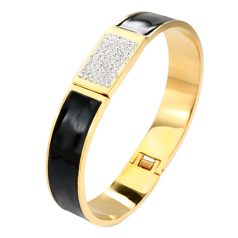 Модный браслет из нержавеющей стали CZ золотистого цвета женский на запястье