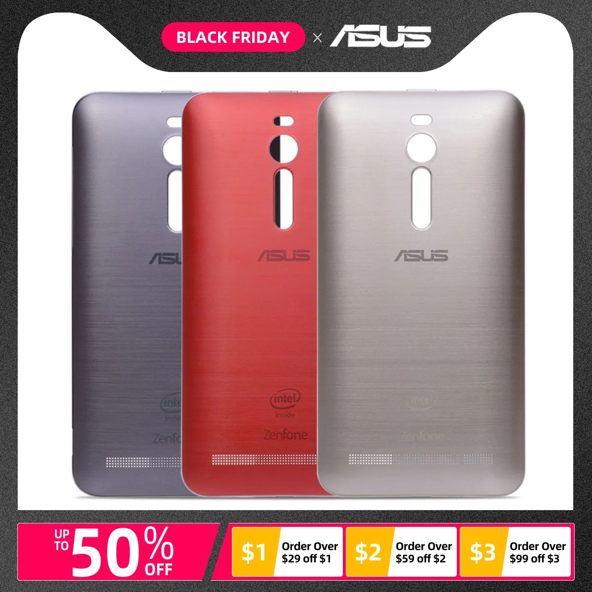 Задняя крышка для ASUS Zenfone 2 ZE550ML ZE551ML Z00AD Z008D на батарею черный золотой