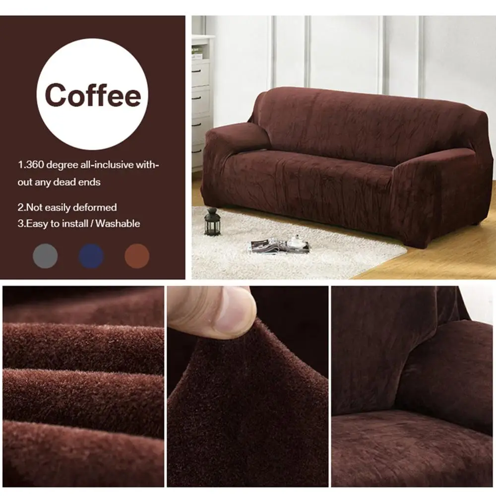 Coffee Color Yeahmart из однотонного плюша; Сезон Зима; утепленные чехлы для диванов Универсальный секционные мягкий чехол 1/2/3 местный стрейч крышка+ 2 шт. наволочка - Цвет: Coffee Color