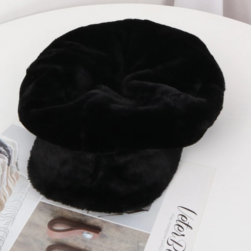 

Autumn Winter Women Hats Soft Fleece Fur Women Berets Solid Plain Octagonal Newsboy Caps Vintage Artist Painter Women Cap