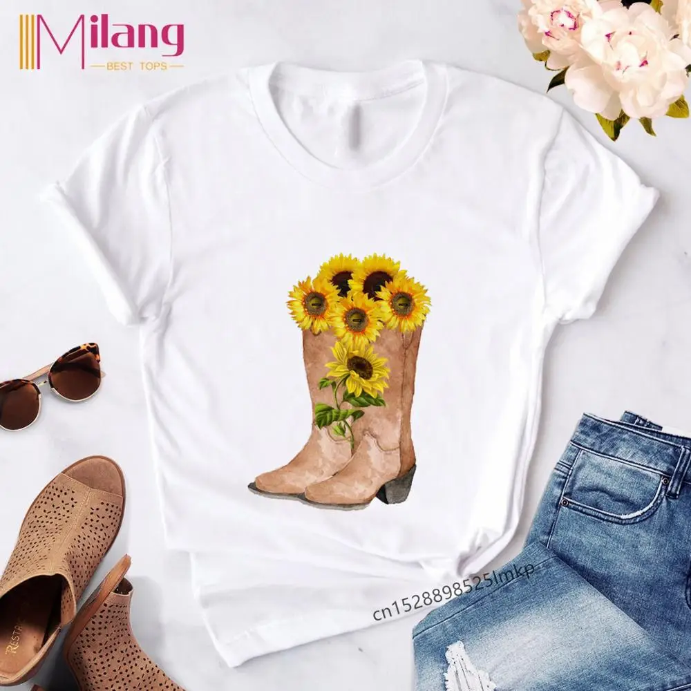 Женская футболка с цветочным принтом в стиле Харадзюку повседневная забавная 90-х