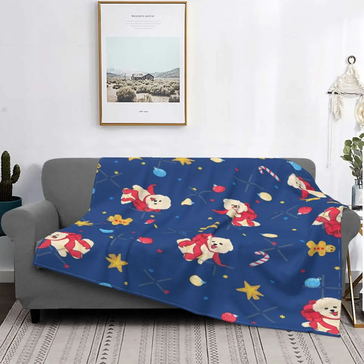 

Mimi-Manta Blue de Navidad para cama, manta a cuadros de Anime, muselina
