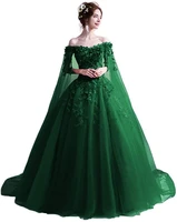 womens long ball gowns prom green emerald quinceanera dresses slit sleeve robe vestido de festa soiree formal evening dress