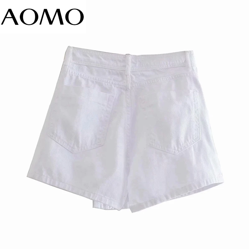 

AOMO 2021 New Women Elegant Solid White Denim Skirt Shorts Buttons Shorts Pantalones 6P44A