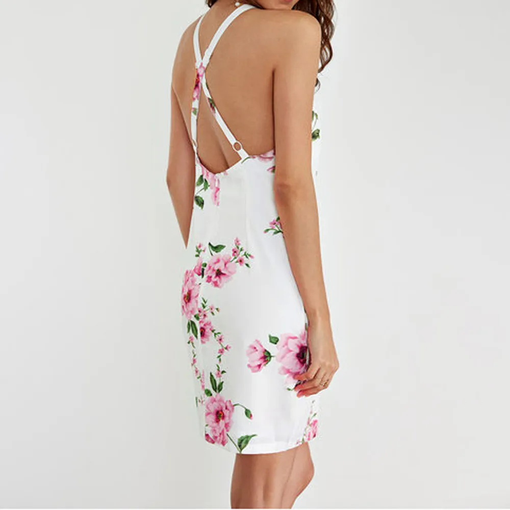 Летнее платье женское кружевное с принтом без рукавов в стиле бохо короткое