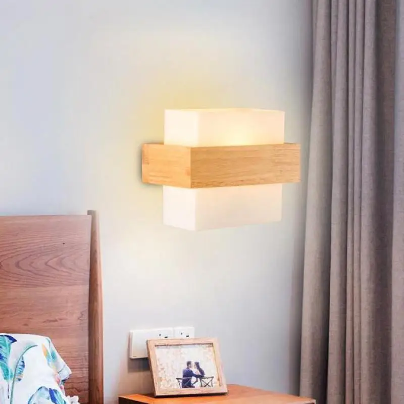 Современная простая светодиодная деревянная настенная лампа прикроватный