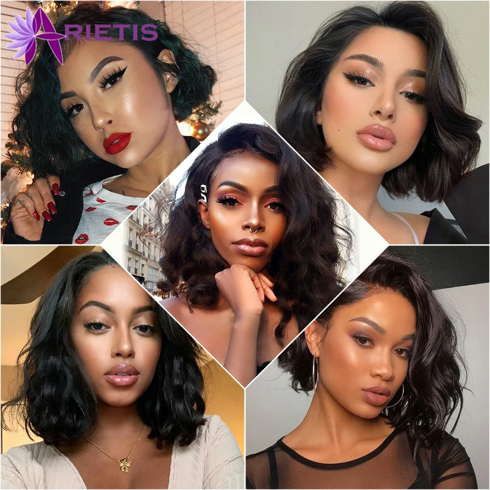 Arietis Body Wave 13x1 Lace Front Human Hair Wigs For Black Women Brazilian Remy Short Bob Closur Wig Pre-plucked With Baby | Шиньоны и