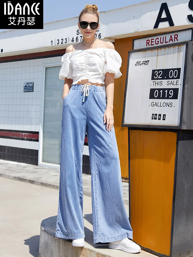 Free Shipping 2020 High Quality Long Jeans Pants Women Wide Leg Trousers Plus Size 25-30 Tassels Denim Summer Thin Soft Pants