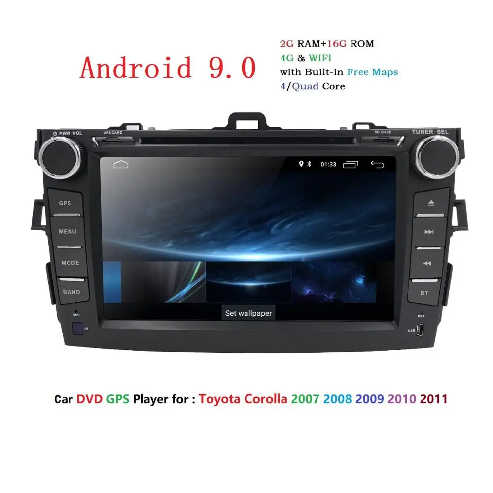 HIZPO 2 Din Android 9 0 7 &quotдисплей Автомобильный dvd плеер для Toyota corolla 2007 2011 in dash