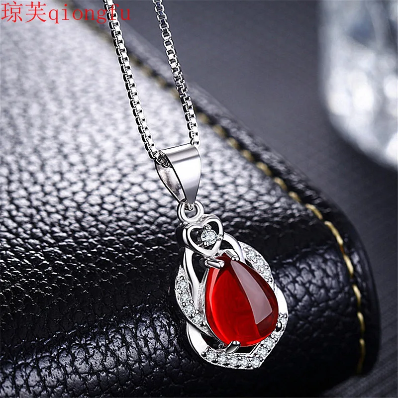 

Qiongfu 2021 nwe Boho Jewelry Retro Love Heart Shaped Water Drop Agate Necklace Crystal Natural Gem Necklace Women's Necklace