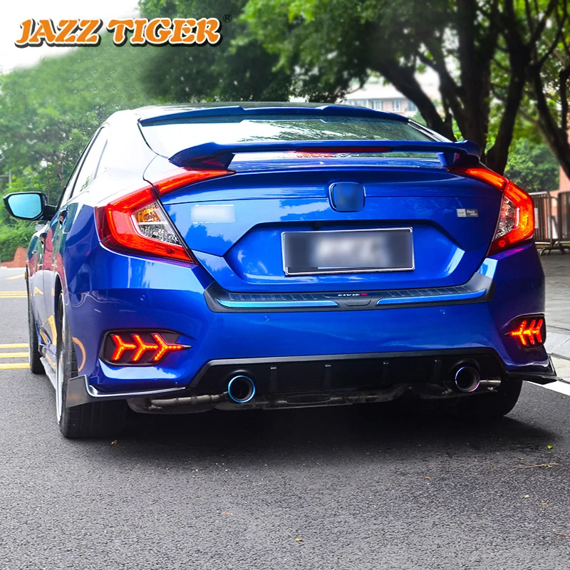 

JAZZ TIGER Car LED Rear Fog Lamp Brake Light Flowing Turn Signal Light Bumper Decoration Lamp For Honda Civic 2016 2017 2018