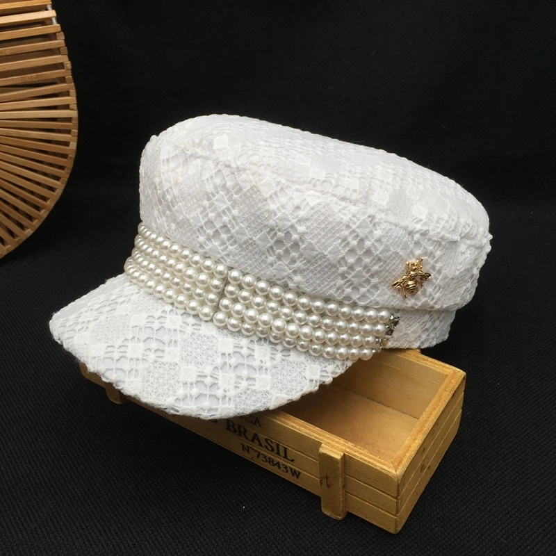 Женская кружевная Кепка на раннюю весну белая кепка в морском стиле Элегантная