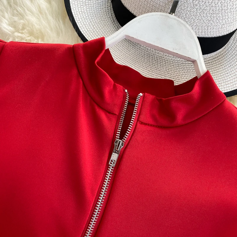 

2021 Women's Retro Top Puff Sleeve Temperament Stand Collar Zipper Before After Wearing Fashionable Wild Spring Autumn Blouse