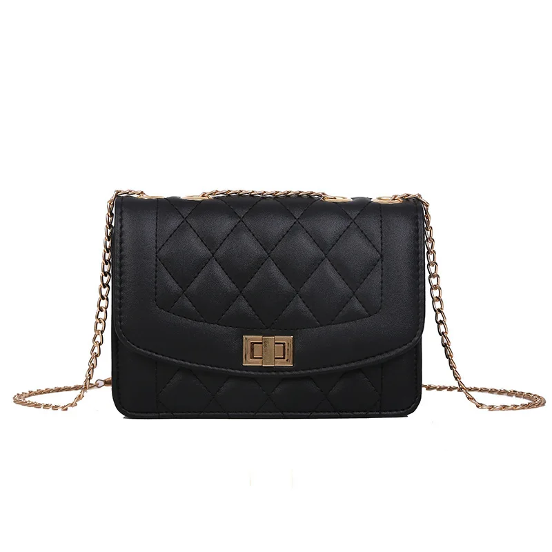 

Small bag female 2020 new chain female bag shoulder messenger diamond bag women's bag wild simple solid color small square bag