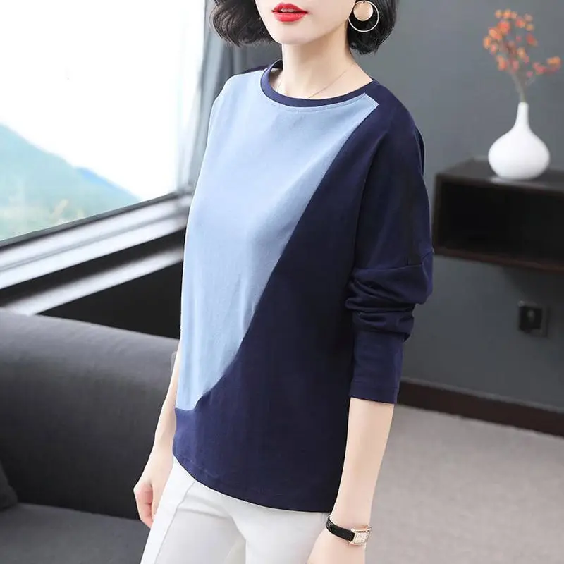 

2021 New Autumn Tops 4XL Plus Size Women Splicing T Shirt Casual Long Sleeve Oversize Loose Tee Shirt Fashion Ladies Top Y137