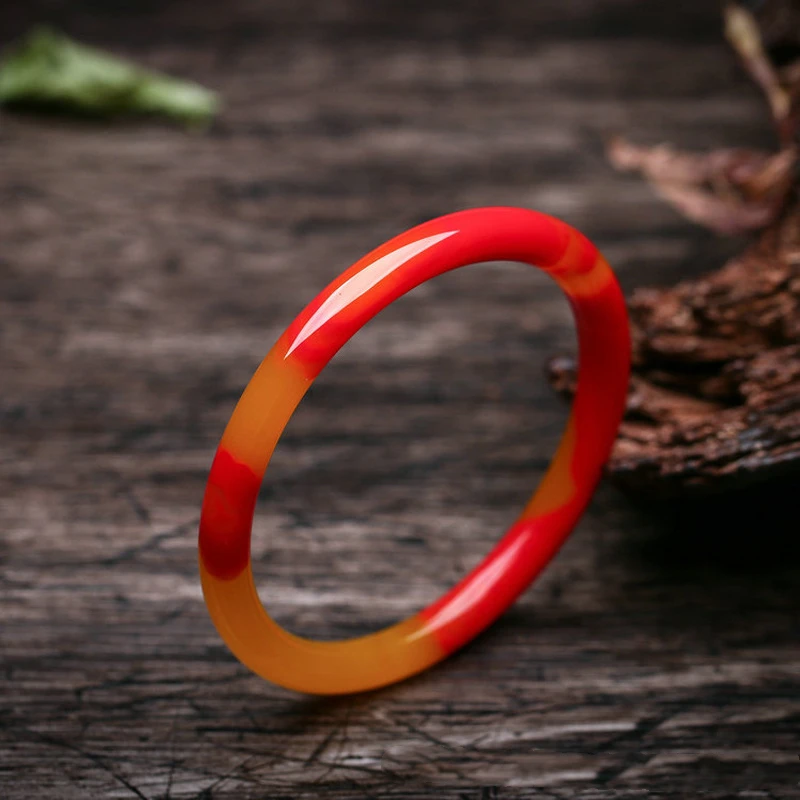 

Natural Chinese Red Yellow Hand Carved Round Bar Jade Bracelet Fashion Boutique Jewelry Women's Bracelets Popular Gifts