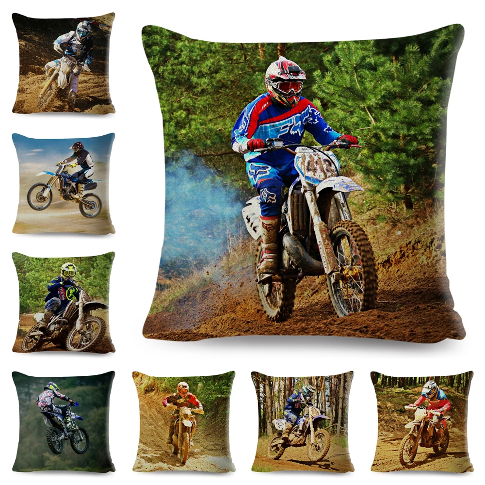 

Sport Motorcycle Cushion Cover Decor Motocross Extreme Mobile Bike Pillowcase for Sofa Home Car Polyester Pillow Case 45x45cm