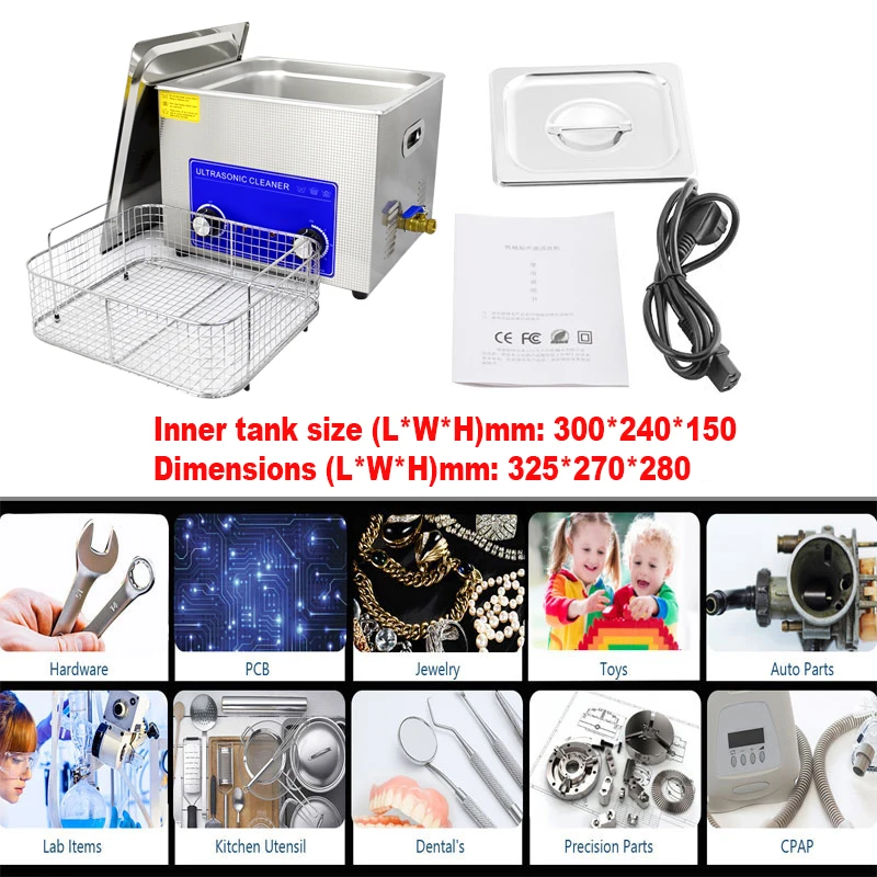 220V 10L Stainless Steel Cleaning Machine Commercial Ultrasonic Cleaner With Heater Timer Jewelry | Бытовая техника