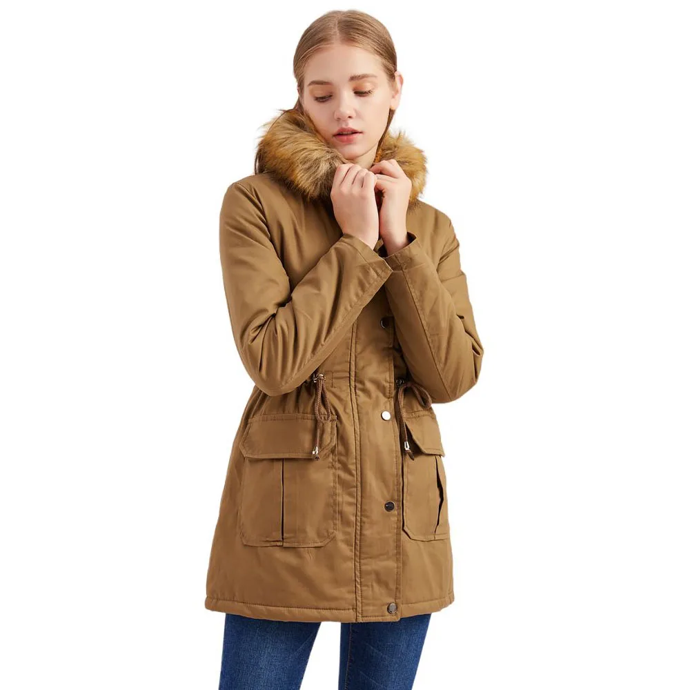 

New Euro Size Fleece Parka Women Winter Cotton Padded Clothes Hooded Fur Collars Warm Female Jacket Slim Long Coats S/XXL