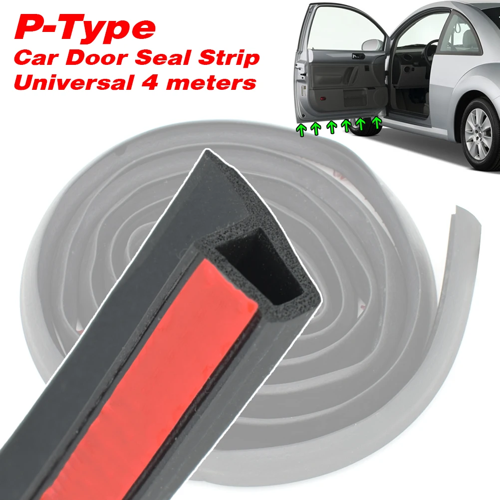 4 Meters P Shape Car Door Seal Strip EPDM Rubber Noise Insulation Weatherstrip Soundproof Sealing Edge Panel Trim Protection