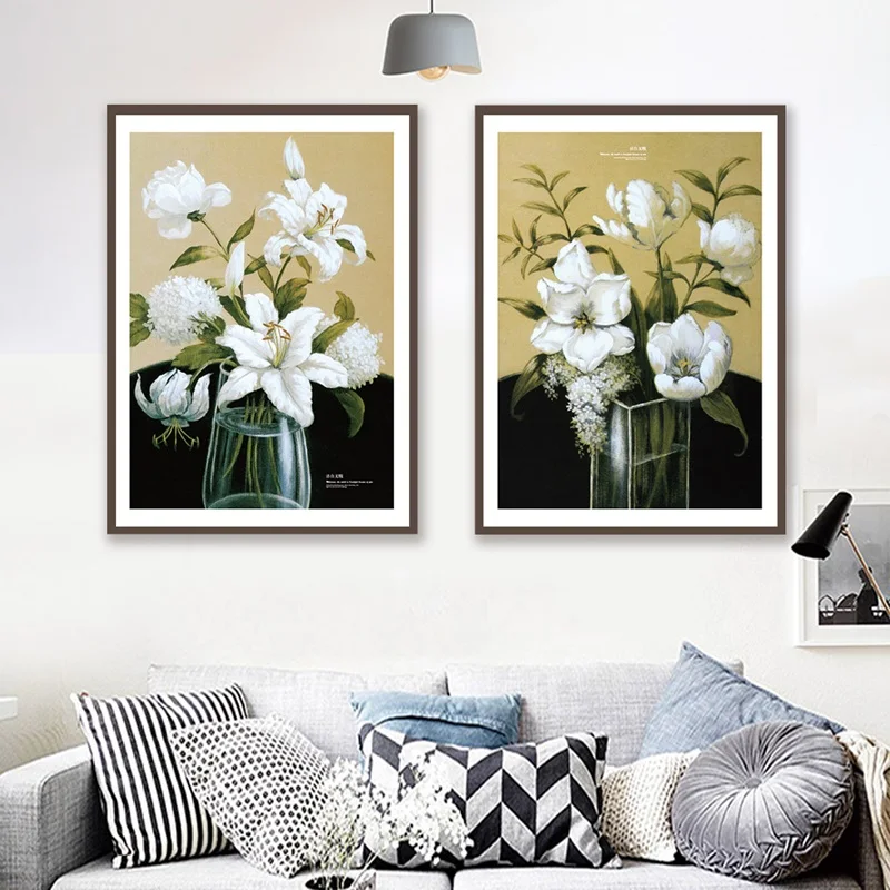 

Nordic Posters And Prints White Rose Tulip Flower Canvas Painting Modern Home Decoration Living Room Wall Art Picture Painting