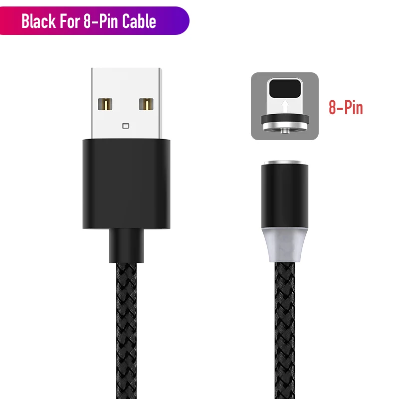 Black For iPhone Светодиодный магнитный usb-кабель для быстрой зарядки iPhone samsung, кабель Micro USB type C, магнитный телефонный кабель для Xiaomi huawei - Цвет: Black For iPhone