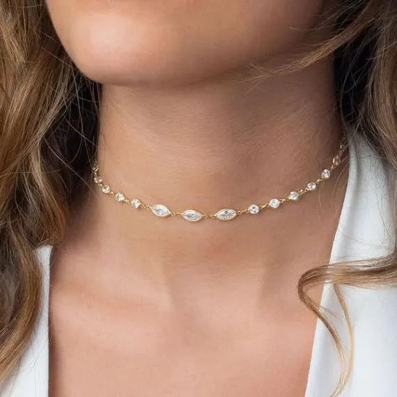 Чокер Bling bling 925 с фианитами Женский ожерелье золотого цвета цепочка камнем под