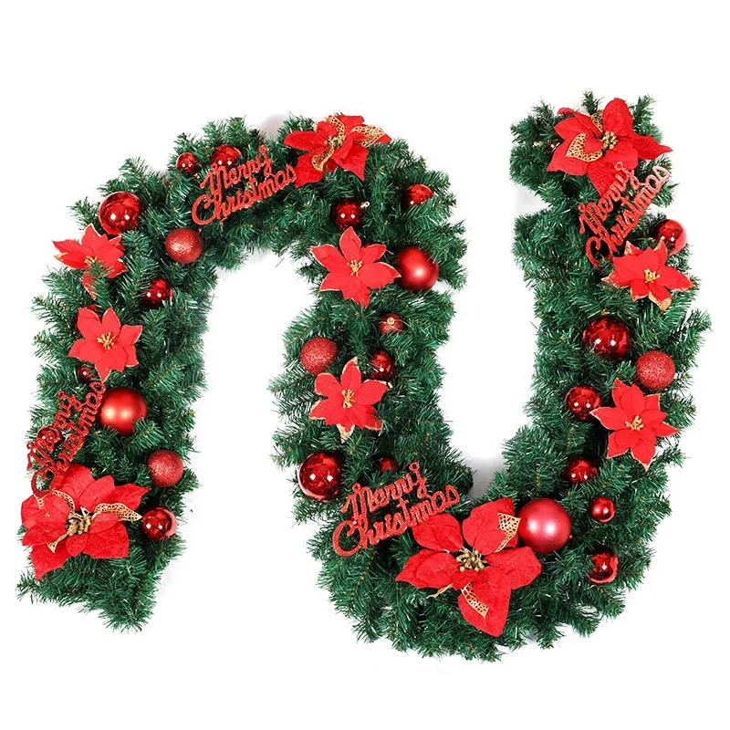 

8.8-foot LED Pre-lit Christmas Wreath, Mixed-decorated Christmas Rattan Artificial Flower Vine