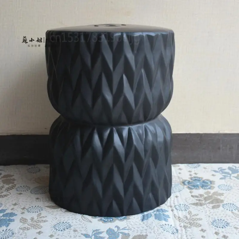 European Silver Ceramic Drum Stool Porcelain Shoe Changing Pier Zither Bedroom Footrest Round Table |